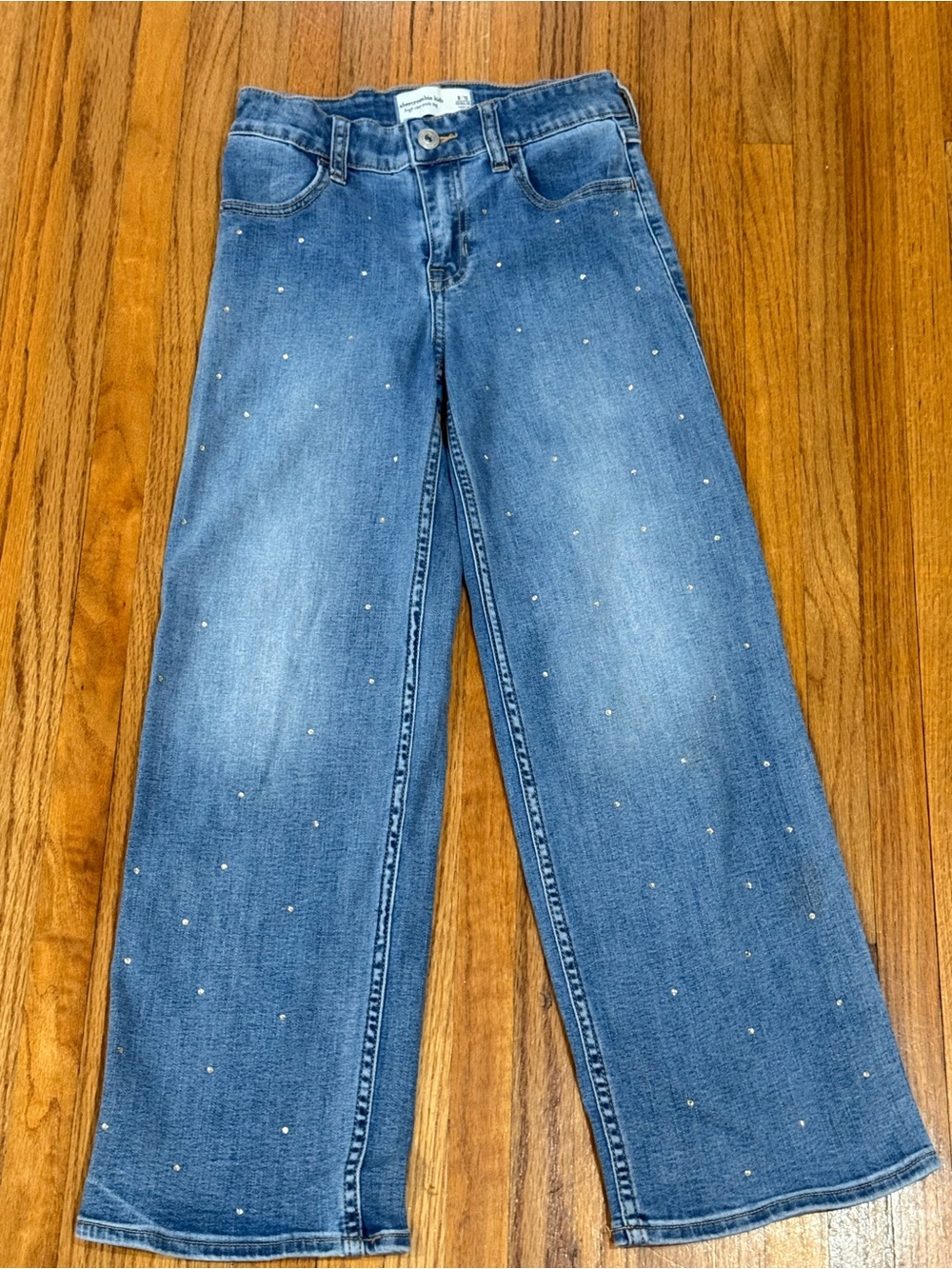 2 Size 10 Girls Jeans—Abercrombie wide-Leg w mini studs and Crewcuts army